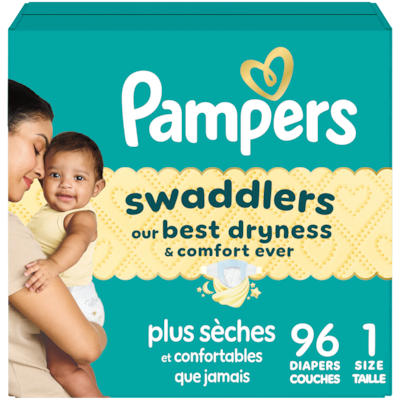 Pampers Couches Swaddlers pour nouveau-nés, taille 1, 96 couches 96 ea, 0,36 $/1ch