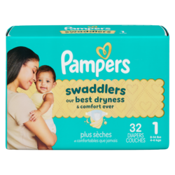 Pampers Couches Swaddlers pour nouveau-nés, taille 1, 32 couches 32 ea, 0,58 $/1ch