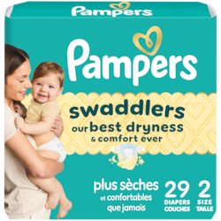 Pampers Couches Swaddlers, taille 2, 29 unités 29 ea, 0,48 $/1ch