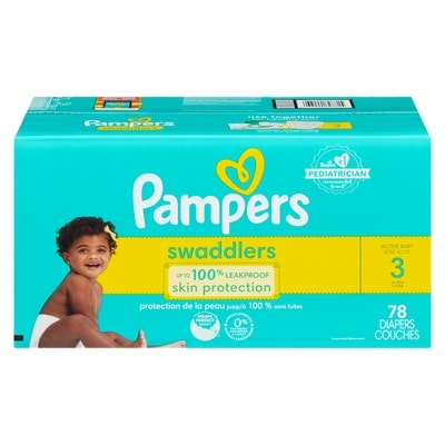 Pampers Couches Swaddlers pour bébé actif, taille 3, 78 couches 78 ea, 0,46 $/1ch