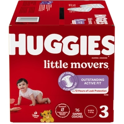 Huggies Couches pour bébés Little Movers, taille 3, 76 couches 76 ea, 0,43 $/1ch