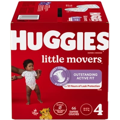 Huggies Couches pour bébés Little Movers, taille 4, 66 couches 66 ea, 0,50 $/1ch