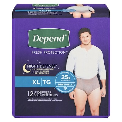 Depends Night Defense Adult Incontinence Underwear for Men, Overnight, Size XL, 12 Count 12 ea, $1.83/1ea
