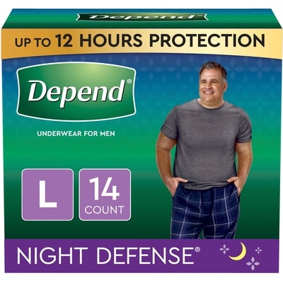 Depends Night Defense Adult Incontinence Underwear for Men, Overnight, Size L, 14 Count 14 ea, $1.57/1ea