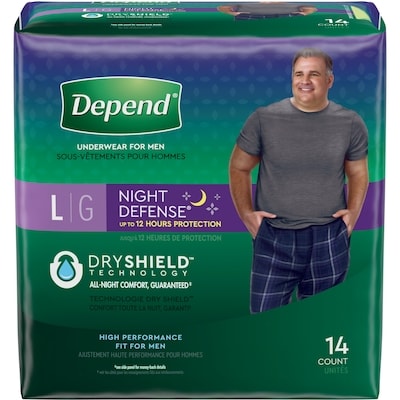 Depend Sous-vêtements d’incontinence Night Defense pour hommes, nuit, taille G, emballage de 14 14 ea, 1,64 $/1ch