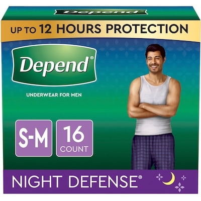 Depends Night Defense Adult Incontinence Underwear for Men, Overnight, Size S/M, 16 Count 16 ea, $1.37/1ea