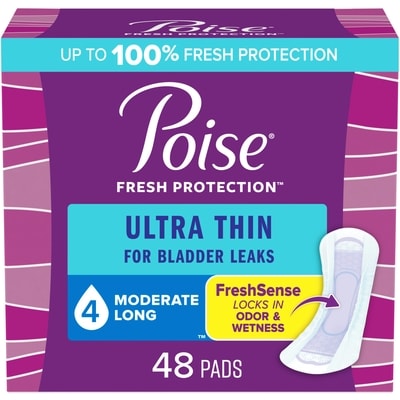 Poise Ultra Thin Incontinence Pads, Moderate Absorbency, Long Length, Bladder Control Pads, 48 Count  48 ea, $0.46/1ea