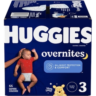 Huggies Couches pour bébé Overnites pour la nuit, taille 3, 66 unités 66 ea, 0,50 $/1ch