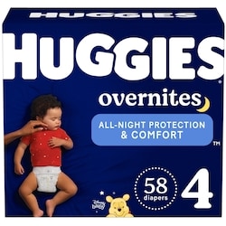 Overnites Nighttime Baby Diapers, Size 4 (22-37 lbs), 58 Ct