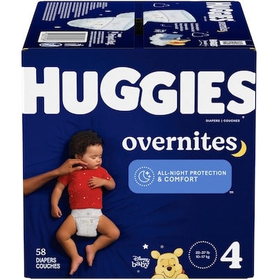 Huggies Couches pour bébé Overnites pour la nuit, taille 4,58 unités 58 ea, 0,57 $/1ch