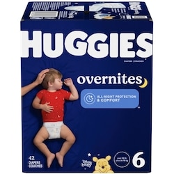 Huggies Couches pour bébé Overnites pour la nuit, taille 6,42 unités 42 ea, 0,79 $/1ch