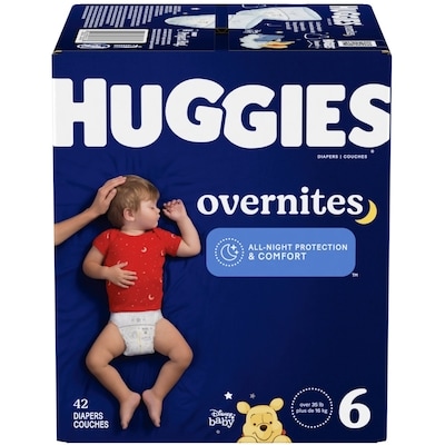 Huggies Couches pour bébé Overnites pour la nuit, taille 6,42 unités 42 ea, 0,79 $/1ch