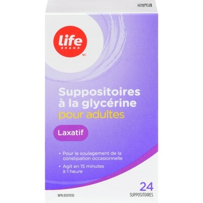 Life Suppositoires de glycérine pour adultes 24 ea, 0,33 $/1ch