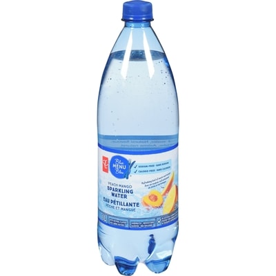 PC Menu Bleu Eau pétillante à la pêche et à la mangue 1 l, 0,10 $/100ml