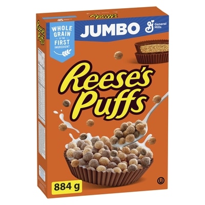General Mills Reese's Puffs Breakfast Cereal, Peanut Butter Chocolate, Jumbo Size 884 g, $1.13/100g