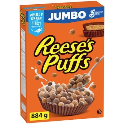 General Mills Reese's Puffs Breakfast Cereal, Peanut Butter Chocolate, Jumbo Size 884 g, $1.30/100g