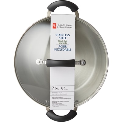 President's Choice President's Choice 8 qt Stainless Steel Stock Pot with Break Resistent Glass Lid and Stay Cool Handles, Encapsulated Base Pods For Even Heat Distribution 1 ea, $45.00/1ea
