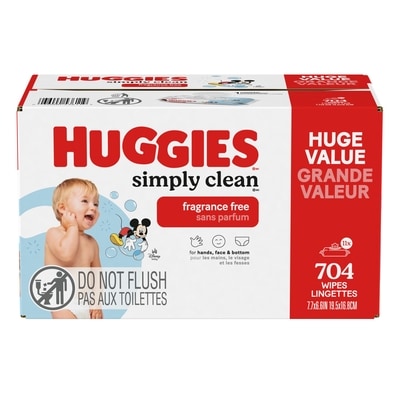 Huggies Simply Clean Unscented Baby Wipes, 11 Flip-Top Packs (704 Wipes Total) 704 ea, $0.03/1ea