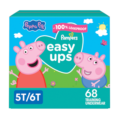 Pampers Sous-vêtements d’entraînement Easy Ups à l’effigie de Peppa Pig, taille 7 (5T-6T), 68 sous-vêtements 68 ea, 0,69 $/1ch