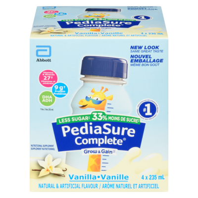 Pediasure Complete Grow & Gain Nutritional Supplement Vanilla, Less Sugar 4 x 235 ml 940 ml, $1.12/100ml