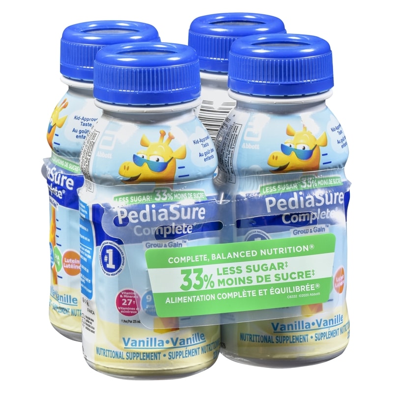 Complete Grow & Gain Nutritional Supplement Vanilla, Less Sugar 4 x 235 ml