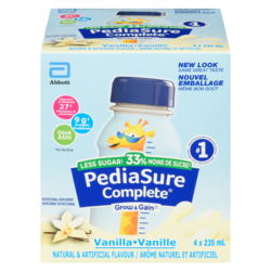 PediaSure Complete Grow & Gain Supplément Nutritionnel Vanille moins de sucre  4 x 235 ml 940 ml, 1,01 $/100ml