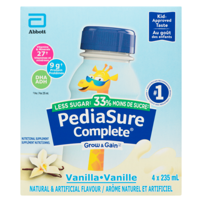 Complete Grow & Gain Supplément Nutritionnel Vanille moins de sucre 4 x 235 ml