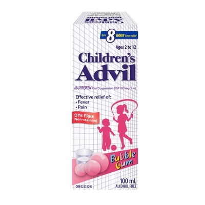 Advil Fever And Pain Relief Ibuprofen Oral Suspension, Dye Free, Bubble Gum 100 ml, $11.99/100ml