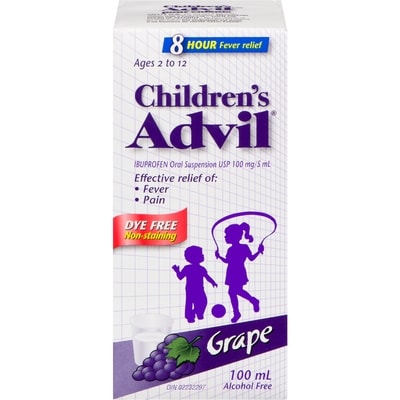 Advil Fever and Pain Relief Ibuprofen Oral Suspension, Dye Free, Grape 100 ml, $11.00/100ml