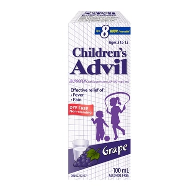 Advil Fever and Pain Relief Ibuprofen Oral Suspension, Dye Free, Grape 100 ml, $10.99/100ml