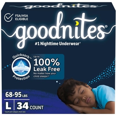 Goodnites Boys Nighttime Bedwetting Underwear, L (68-95 lbs), 34 Ct 34 ea, $0.97/1ea