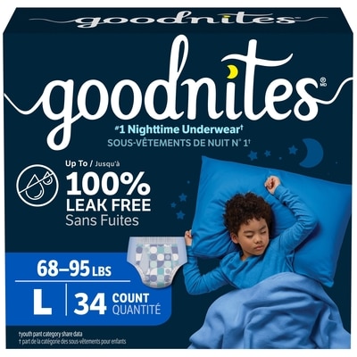 Goodnites Boys' Nighttime Bedwetting Underwear, Size Large (68-95 lbs), 34 Ct 34 ea, $0.97/1ea