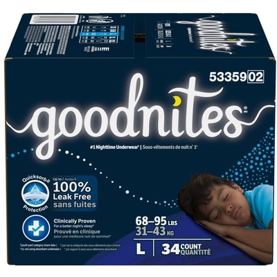 GoodNites Sous-vêtements de nuit pour garçons, G, 34 sous-vêtements 34 ea, 1,06 $/1ch