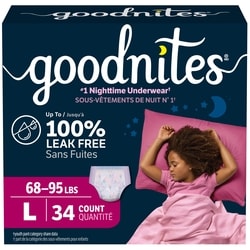Goodnites Girls Nighttime Bedwetting Underwear, L (68-95 lbs), 34 Ct 34 ea, $0.94/1ea
