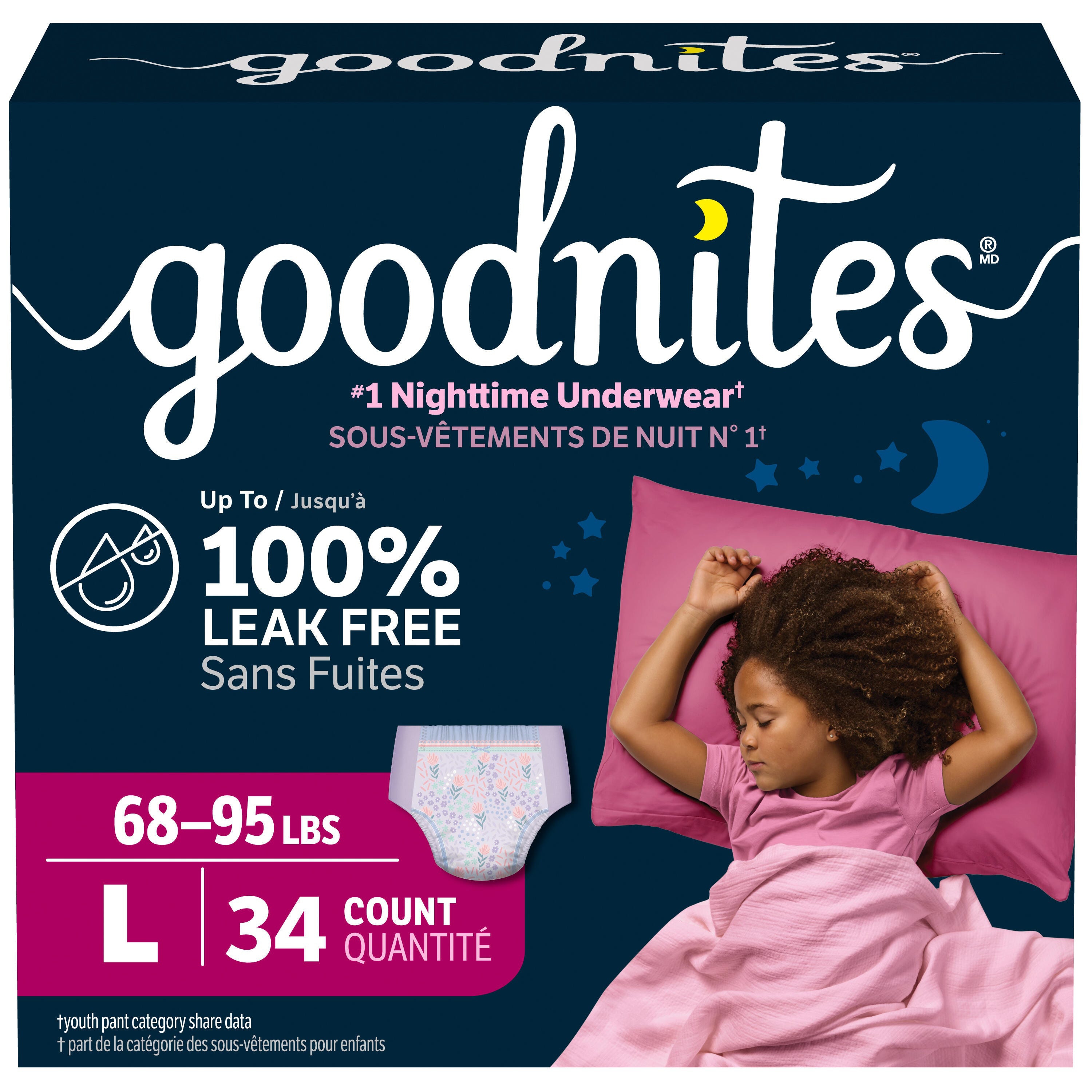 Goodnites Girls Nighttime Bedwetting Underwear, L (68-95 lbs), 34 Ct 34 ea, $0.94/1ea