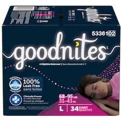 GoodNites Sous-vêtements de nuit pour filles, G, 34 sous-vêtements 34 ea, 1,06 $/1ch
