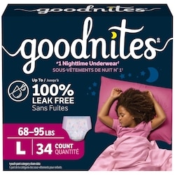 GoodNites Sous-vêtements de nuit pour filles, taille G (31 à 43 kg [68 à 95 lb]), 34 sous-vêtements 34 ea, 0,97 $/1ch