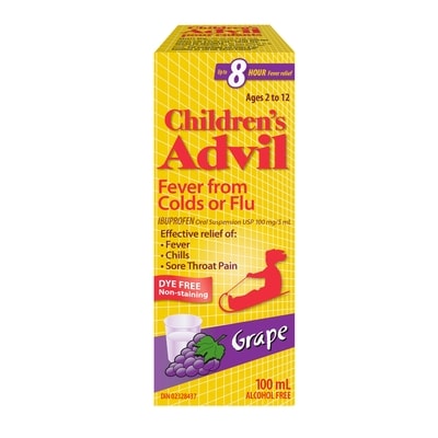Advil Fever From Colds Or Flu Oral Suspension, Dye Free, Grape Flavour 100 ml, $11.49/100ml