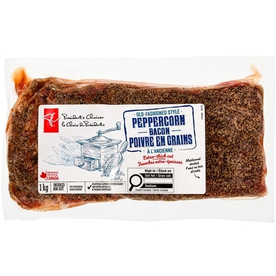 President's Choice Old-Fashioned Style Peppercorn Bacon 1 kg, $2.00/100g