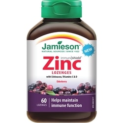 Jamieson Zinc Lozenges with Echinacea, Vitamins C & D, Elderberry 60 ea, $0.18/1ea