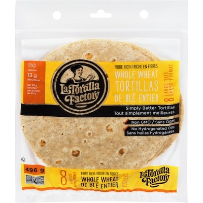 La Tortilla Factory Tortillas Whole Wheat 496 g, $1.51/100g