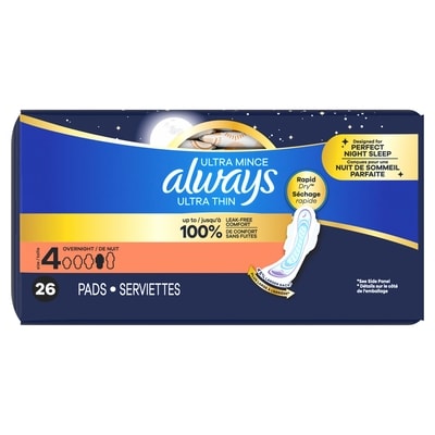 Always Ultra Thin Overnight Pads with Flexi-Wings, Size 4, Overnight, Unscented, 26 Count 26 ea, $0.54/1ea