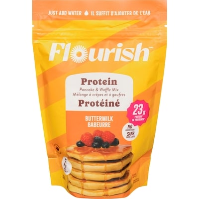 Flourish Mélange à Crêpes et Gaufres Protéiné Babeurre 430 g, 2,90 $/100g