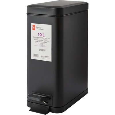 President's Choice 10L Stainless Steel Slim Step Bin Black 1 ea, $30.00/1ea