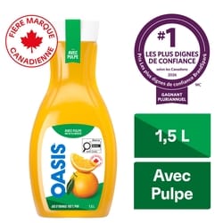 Oasis Jus d’orange avec pulpe non fait de concentré 1.5 l, 0,40 $/100ml