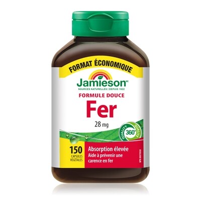 Jamieson Fer - Formule douce 28 mg Value 150 ea, 0,14 $/1ch