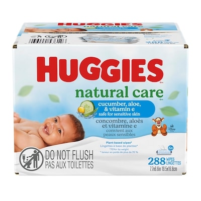 Huggies Lingettes pour bébés Natural Care Refreshing, PARFUMÉES, 6 emballages à couvercle rabattable, total de 288 lingettes 288 ea, 0,06 $/1ch