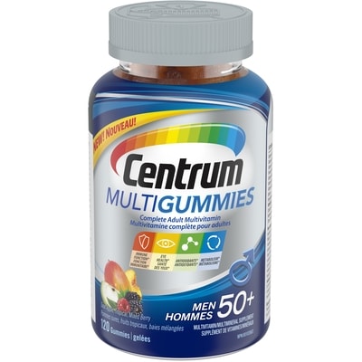 Centrum MultiGummies Hommes 50+, un supplément gélifié complet de vitamines et de minéraux, saveurs de pommes sûres, fruits tropicaux et baies mélangées, en format de 120 gelées 120 ea, 0,18 $/1ch