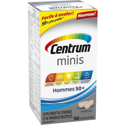 Centrum Minis Hommes 50+, un supplément complet de vitamines et de minéraux, en format de 160 petits comprimés 160 ea, 0,13 $/1ch