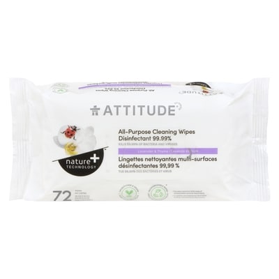 Attitude Cleaning Wipes Disinfectant 99.99% Lavender & Thyme 72 Wipes 72 ea, $0.11/1ea